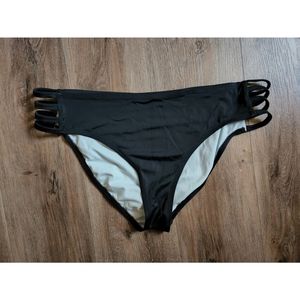 Black strappy-side bikini bottom